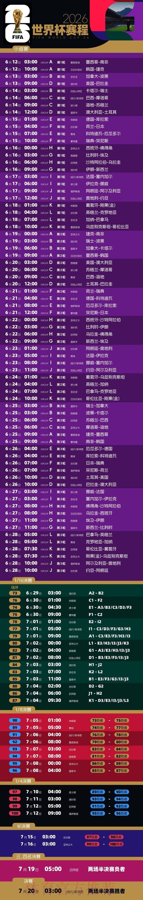 2026世界杯比赛时间官方发布最新时间表实时查看 2026世界杯比赛时间官方发布最新时间表实时查看